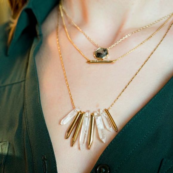 Stella & Dot Rebel Cluster Quartz Gold Layered Necklace - Picture 4 of 8